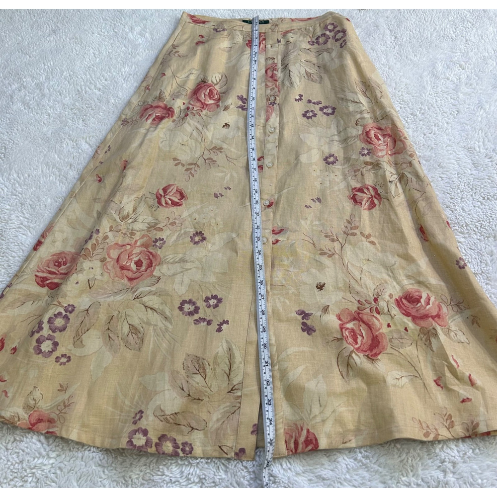 NWT LRL Womens Sz 4 Biege Floral Button Front Linen Maxi Skirt Cottagecore Soft - Picture 3 of 6